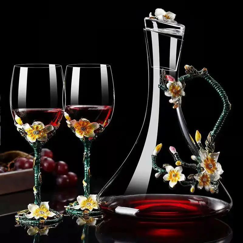 Exquisite Enamel Wine Glass Crystal Glass Champagne Cup Wineglass Drinking Glasses Cups Vintage Goblet Luxury Set Whiskey Dining