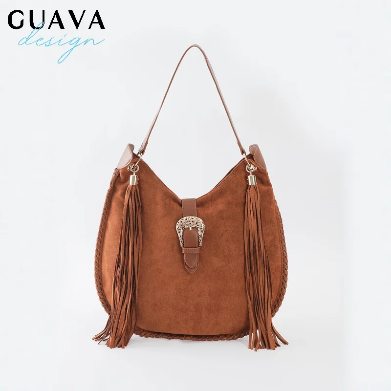 

Autumn Vintage Large Capacity Suede Single-shoulder Bag Western Cowgirl Tassel Handbag Boho Style Soft Underarm Bag Female
