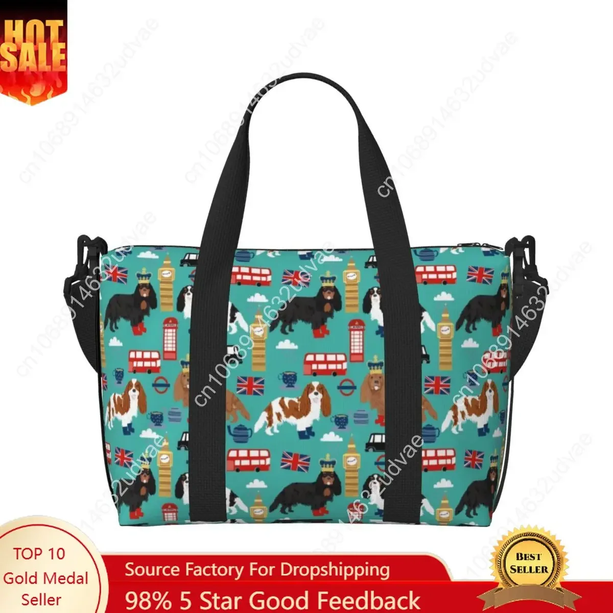 Tas Pantai Cavalier King Charles Spaniel Kustom di London untuk Wanita, Tas Perjalanan Gym Pantai dengan Kompartemen Besar untuk Anjing Peliharaan