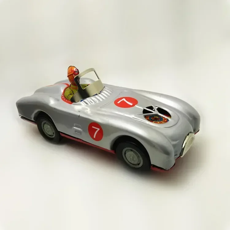 [Funny] Adult Collection Retro Wind up toy Metal Tin Racer on Racing car Mechanical Clockwork toy figures model kids baby gift