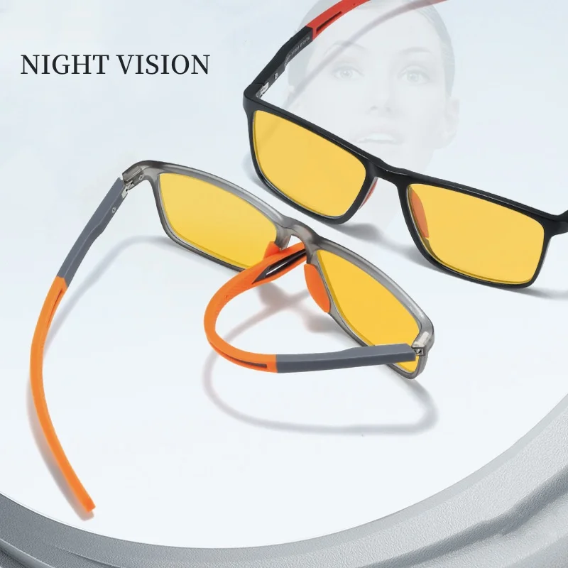 Car Driving Night Vision Glasses Unisex UV400 Yellow Lens Sports Goggle Square Frame Blue Light Blocking Eyewear Fishing Glasses