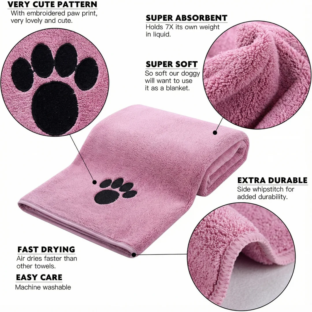 Super Absorbent Dog Bath Towel - Quick-Drying Soft Pet Towel for Small Large Dogs Puppy Grooming