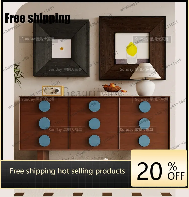 Factory Direct Medium Antique Wood Color Nine Bucket Cabinet French Multifunctional Living Room Dining Side Cabinet