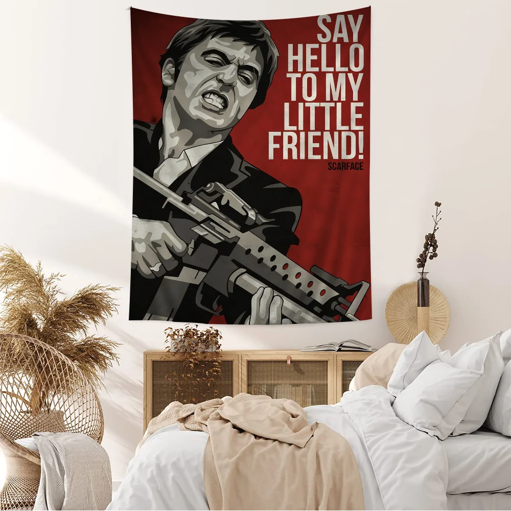 Movie Scarface Cartoon Tapestry Art Science Fiction Room Home Decor Wall Hanging Sheets