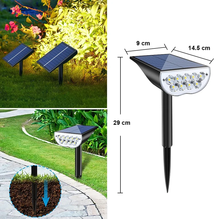 1/2pcs 9 luces solares LED Solar Lights Smolar Landscape Spotlights 5 Modos IP65 Implaz de agua Super Bright para Garden Yard Palm Tree