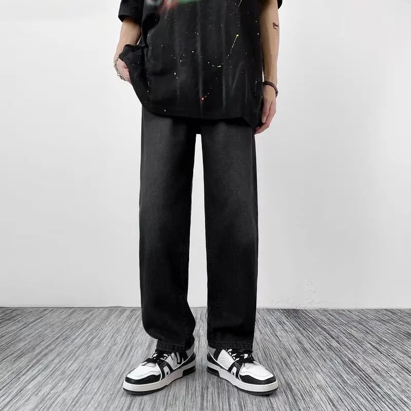 

High Street Cross Patch Jeans Men Hip-Hop Ruffian Handsome Straight Jeans Loose Wide-leg Long Pants Oversized Male Trousers S09