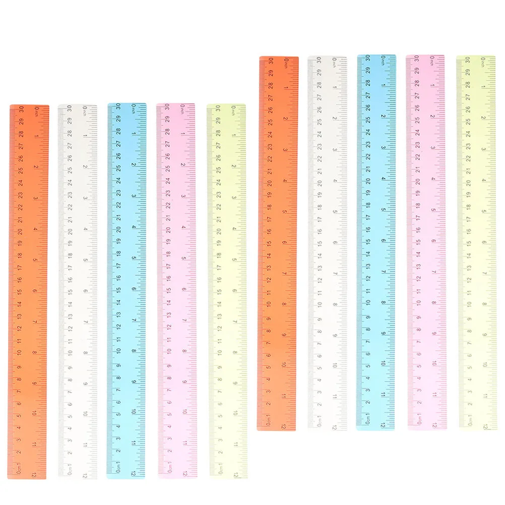 10pcs Colorful Straight 30Cm Portable Plastic Measuring Ruler For Students Classroom Office School Drawing Mapping