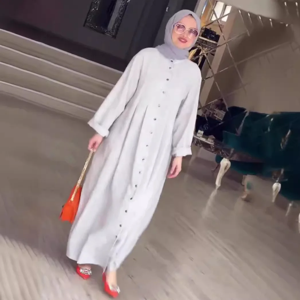 여성 이드 드레스 아바야 라마단 무슬림 드레스 잘라비야 싱글 브레스티드 이슬람 두바이 아바야 카프탄 베스티도스 아랍 롱 로브 모로코