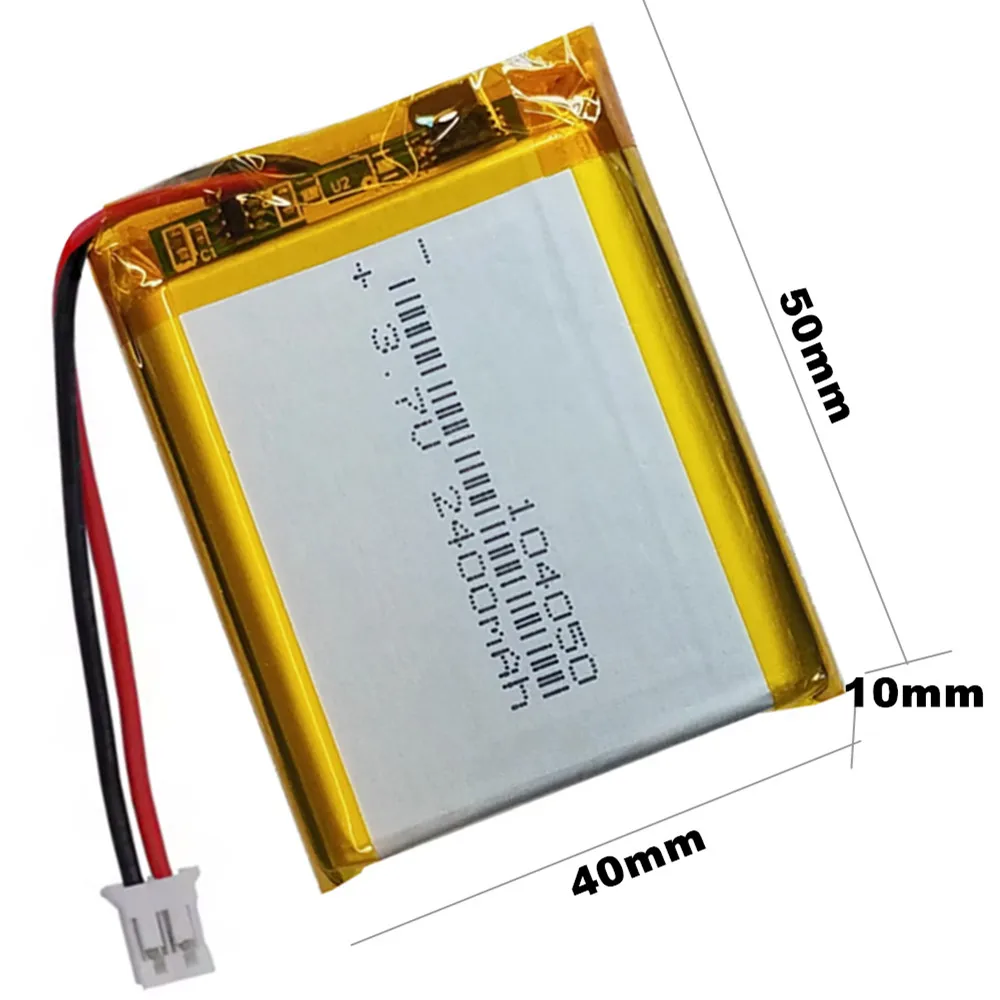 104050 3.7V 2400mAh 2.0mm 2P Connector Rechargeable Lithium Polymer Battery For GPS Bluetooth Speaker Driving Recorder Camera