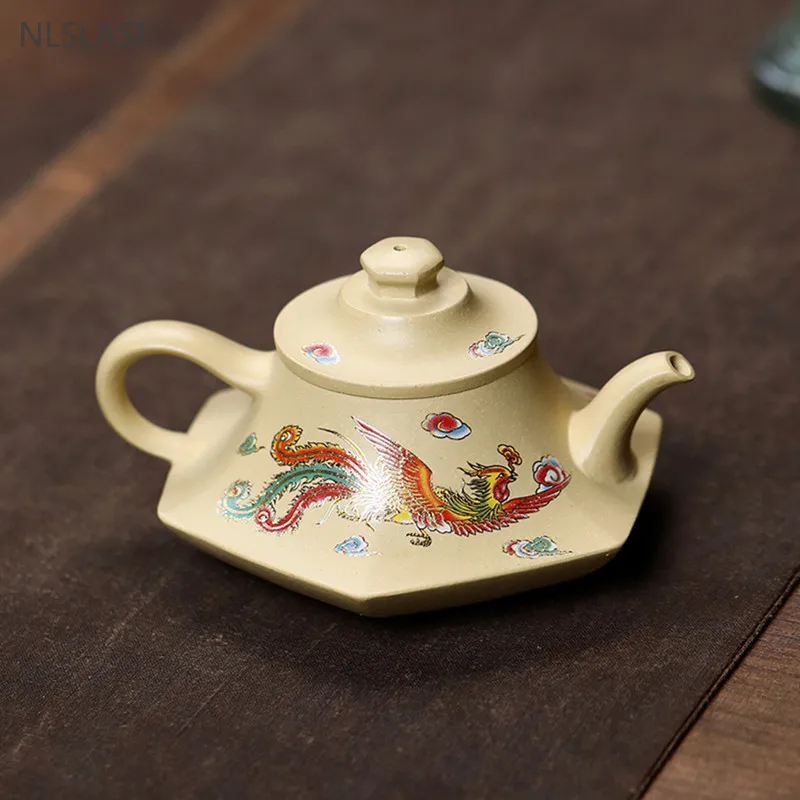 220ml Boutique Yixing Purple Clay Tea Pot Enameled Dragon and Phoenix Design Teapot Section Mud Filter Tea Infuser Zisha Teaware