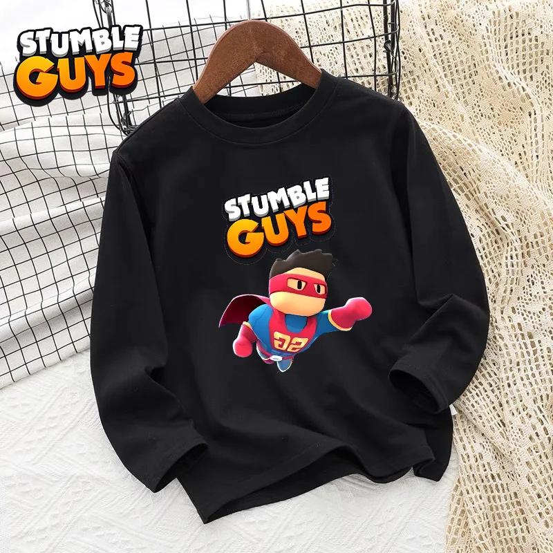 Stumble Guys Pullover  Cotton Long Sleeve Cartoon T-Shirt Printed Top Cute Kawaii Baby Show Birthday Present Kids Girls Boy Gift