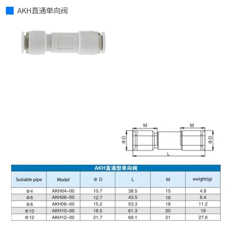 SMC type one way air check valve 4mm 6mm 8mm 10mm pneumatic AKH04-00 AKH06-00 AKH08-00 AKH10-00 AKH012-00 non return check valve