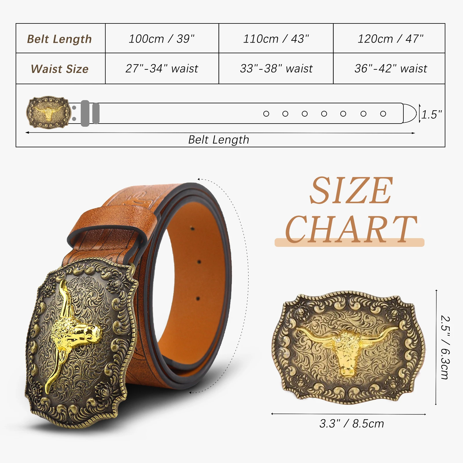 OYIFAN Western Cowboy Belt jeans pin buckle belt fashion belt 100-110-120cm carved belt men and women available trend belt