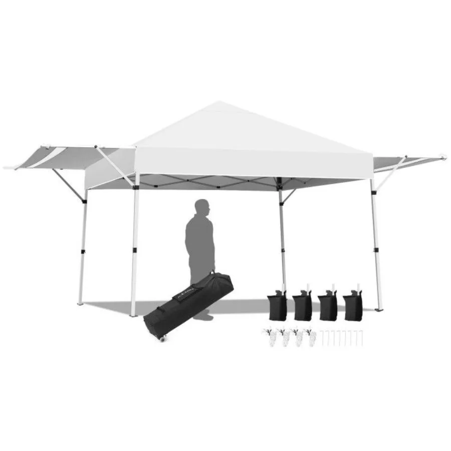 

17 x 10 Feet Foldable Pop Up Canopy with Adjustable Dual Awnings