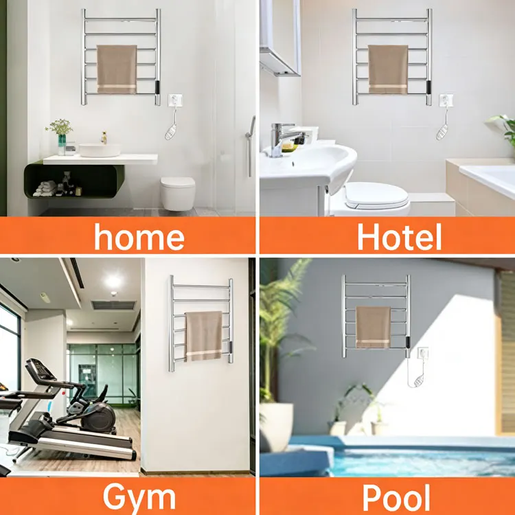 304 Stainless Steel Modern Hotel Use Smart Tube Electric Heating Towel Rack Antibacterial Space-Saving Waterproof Bathroom