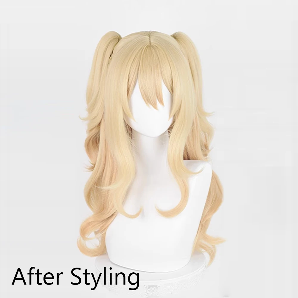 أومبير شقراء طويلة ذيل حصان مزدوجة متموجة شعر مستعار اصطناعي مع الانفجارات أنيمي لعبة تأثيري رقيق شعر مستعار مقاوم للحرارة للحزب اليومي #4