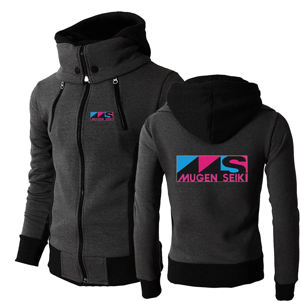 2024 Spring Autumn Men's Mugen Seiki Logo Print Fashion Solid Color Sports High-Quality Long Sleeve Hooded Lapel Collar Hoodies