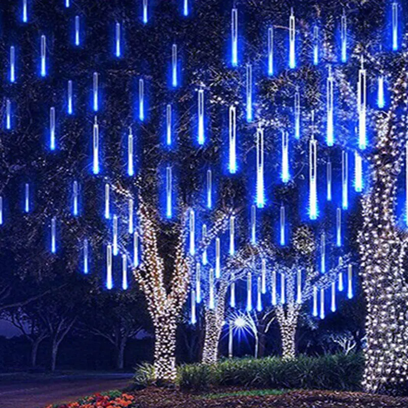 Christmas Icicle Lights Winter Eave Window Chaser LED Meteor Shower Hanging Icicle String Lights Connectable Raindrop Lights