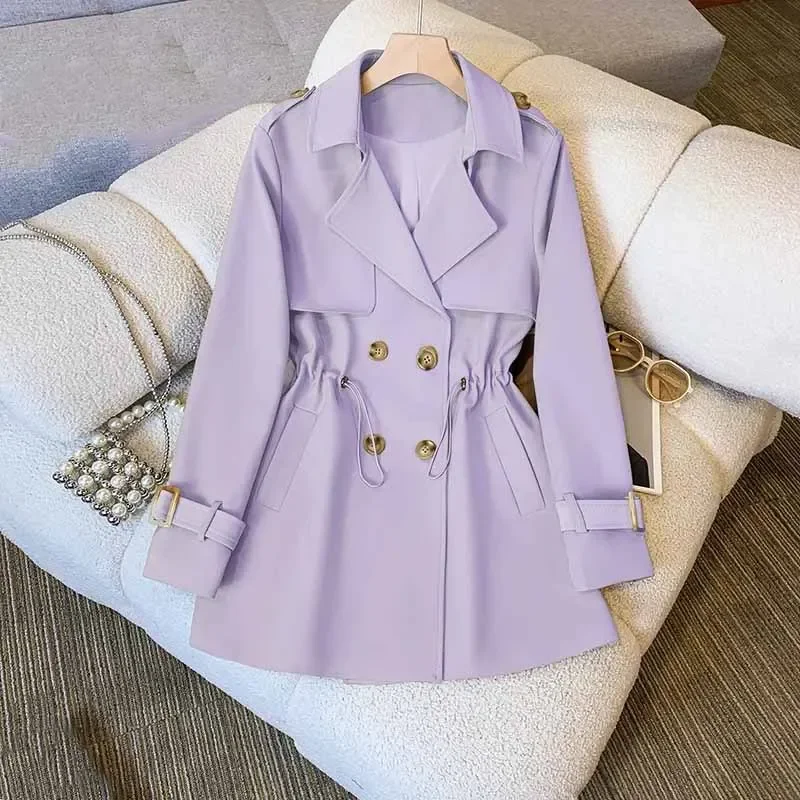 Women Medium Long Styles Windbreaker Coat New Ladies Long Sleeves Lined Outwear Spring Autumn Female Solid Color Trench Jacket