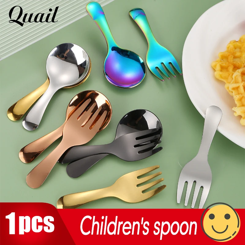 1 piece 304 stainless steel tableware spoon, children's spoon fork, dessert spoon, small round spoon,  ice cream spoon