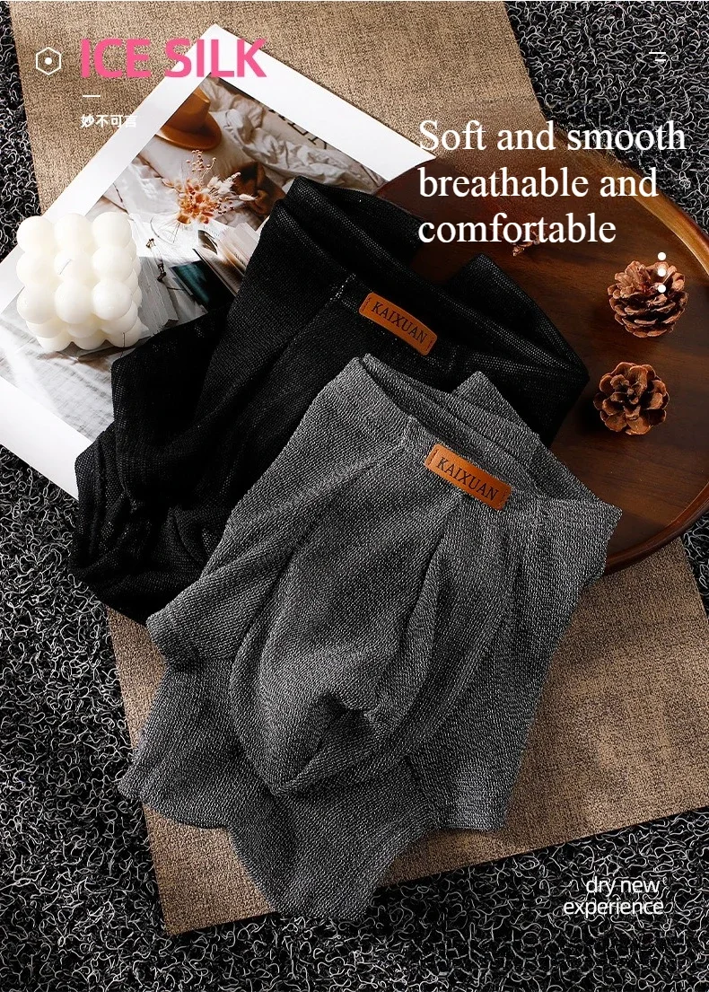 Men's Ice Silk Mesh Boxer Briefs Ultra-thin Breathable Cool Quick Dry Underwear Soft Comfortable Panties for Summer Daily Wear