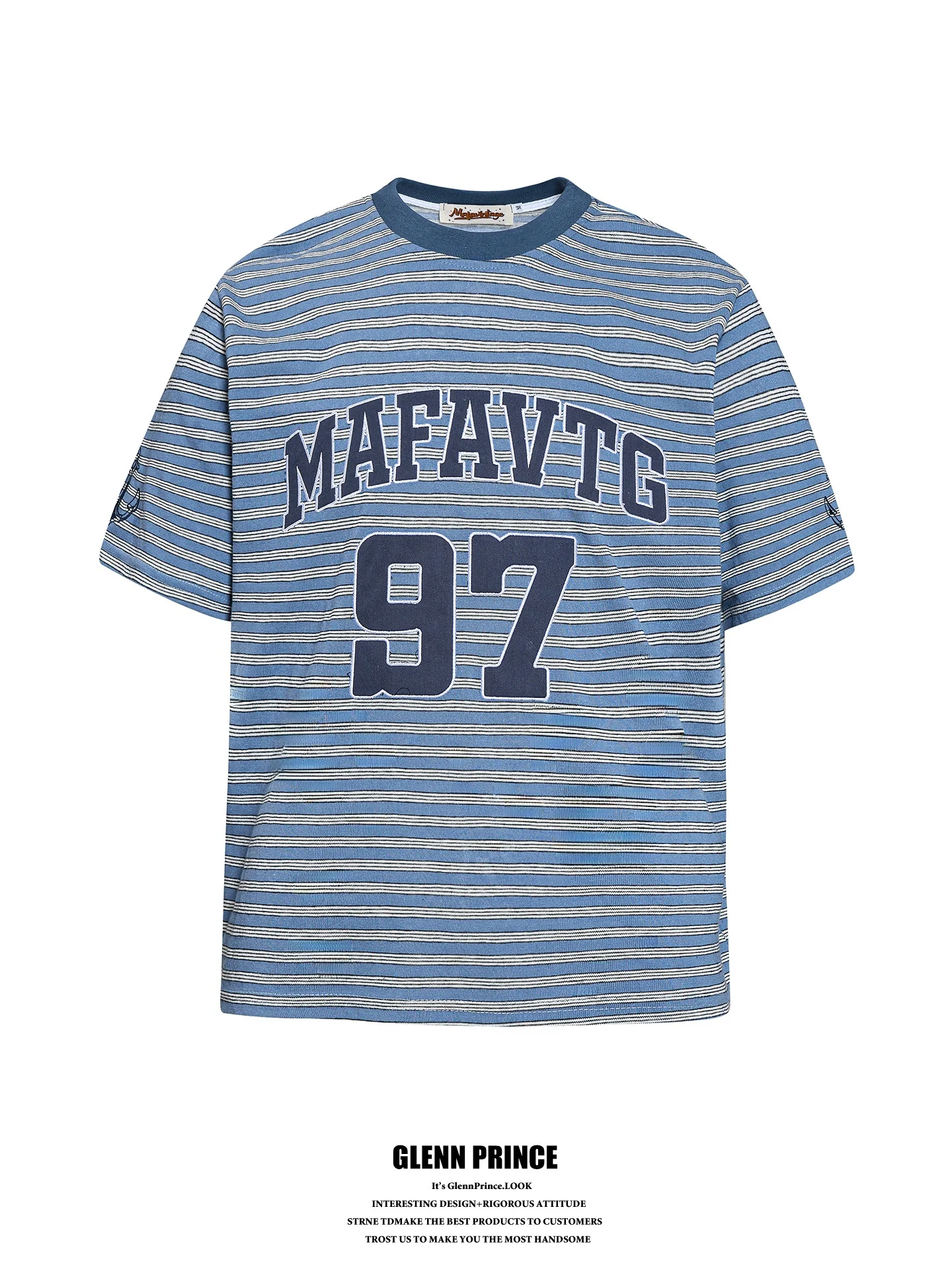 

GPstudio American Style Patchwork Striped Short Sleeve T-Shirt Unisex Loose Fit Sportswear Breathable Cotton Casual Top