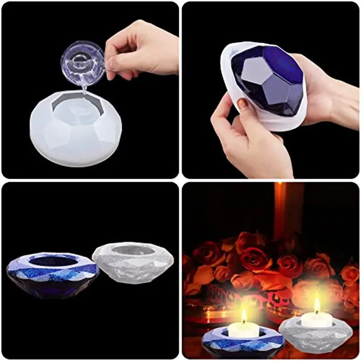 Crystal Diamond Candlestick Tealight Silicone Molds DIY Tealight Candle Holder Epoxy Resin Casting Mold Home Decor Supplies