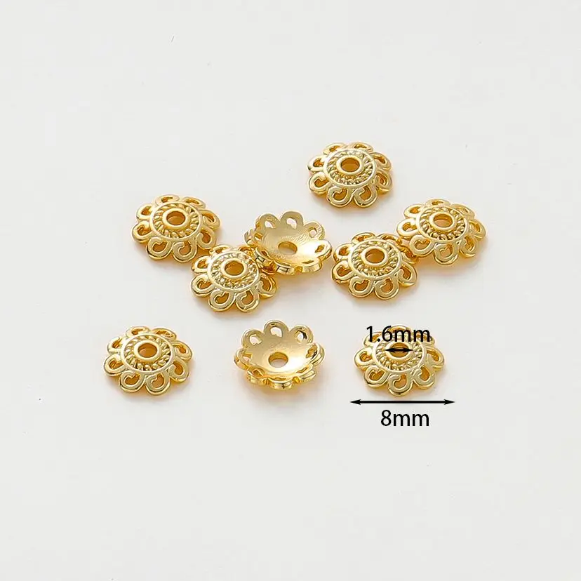 10/20/100Pcs 18K Gold Brass Flower Tree Leaf Round Beads Caps Tessal Caps Jewelry Beads Making Supplies Diy Findings Accessories