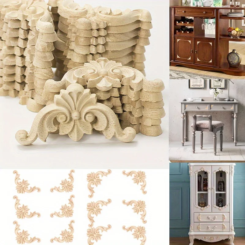 10/20 Stück Holzaufkleber Eckdekoration DIY Holzschnitzerei Möbel Wandschrank Bett Schrank Schnitzerei Aufkleber