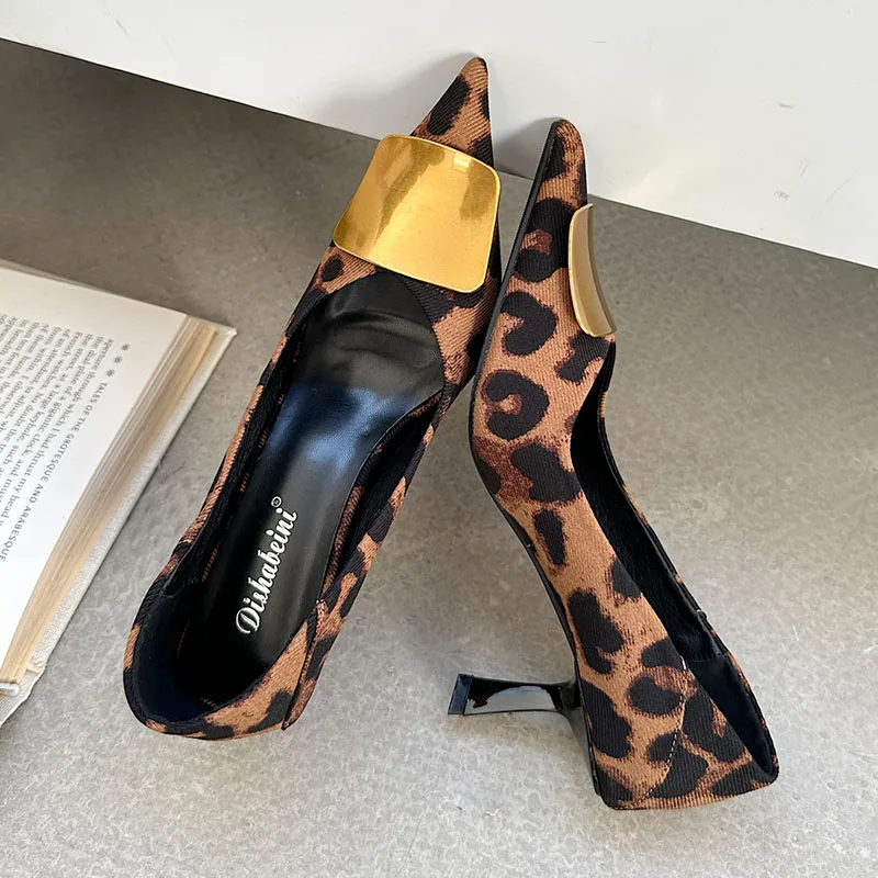 Pointed Toe Shallow Ladies Thin Heels Pumps Shoes Slides Fashion Metal Elegant Women Heeled Shoes Female Slip On Footwear image 2