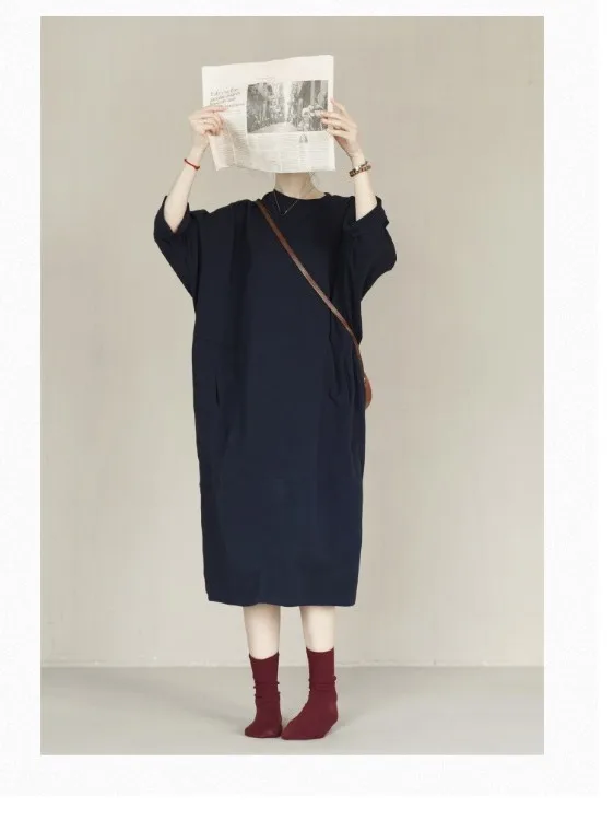 Vestido Longo Solto F Outono Inverno Novo Estilo Versátil Camada Base Vestido com Etiqueta Cortada Estilo Casual Cintu...