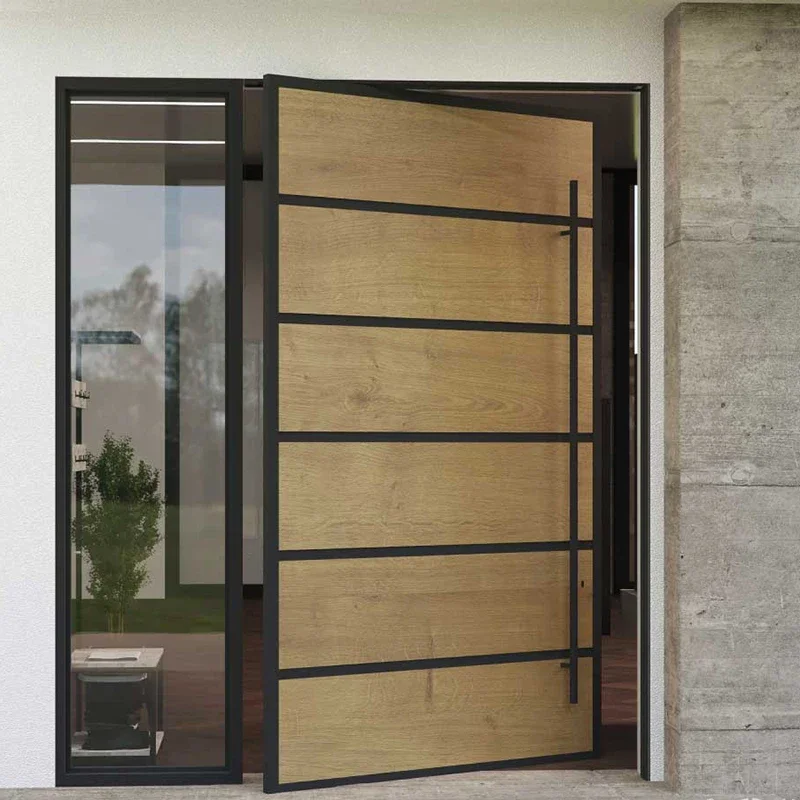 Soundproofing Waterproof Exterior Security Front  Pivot Door Wooden  Entrance