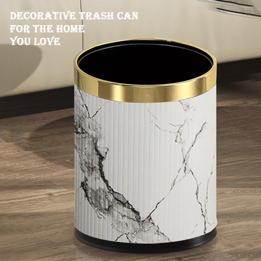 10L 14L Large Capacity Leather Trash Can Metal Garbage Bin Double Layer Recycling Botes De Basura For Living Room Kitchen