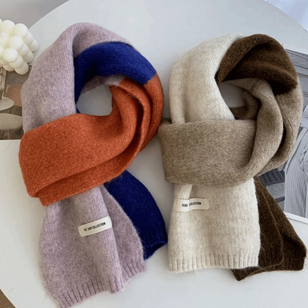 

Soft Wraps Patchwork Color Scarf Woolen Neckwarmer Cashmere Shawl Windproof Korean Style Winter Neck Scarf Female/Girls