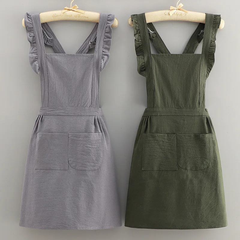 New Cooking Cotton Kitchen Aprons Breathable Wear Resistant Adult Waist Aprons Anti Fouling Soft Restaurant Work Clothes Home