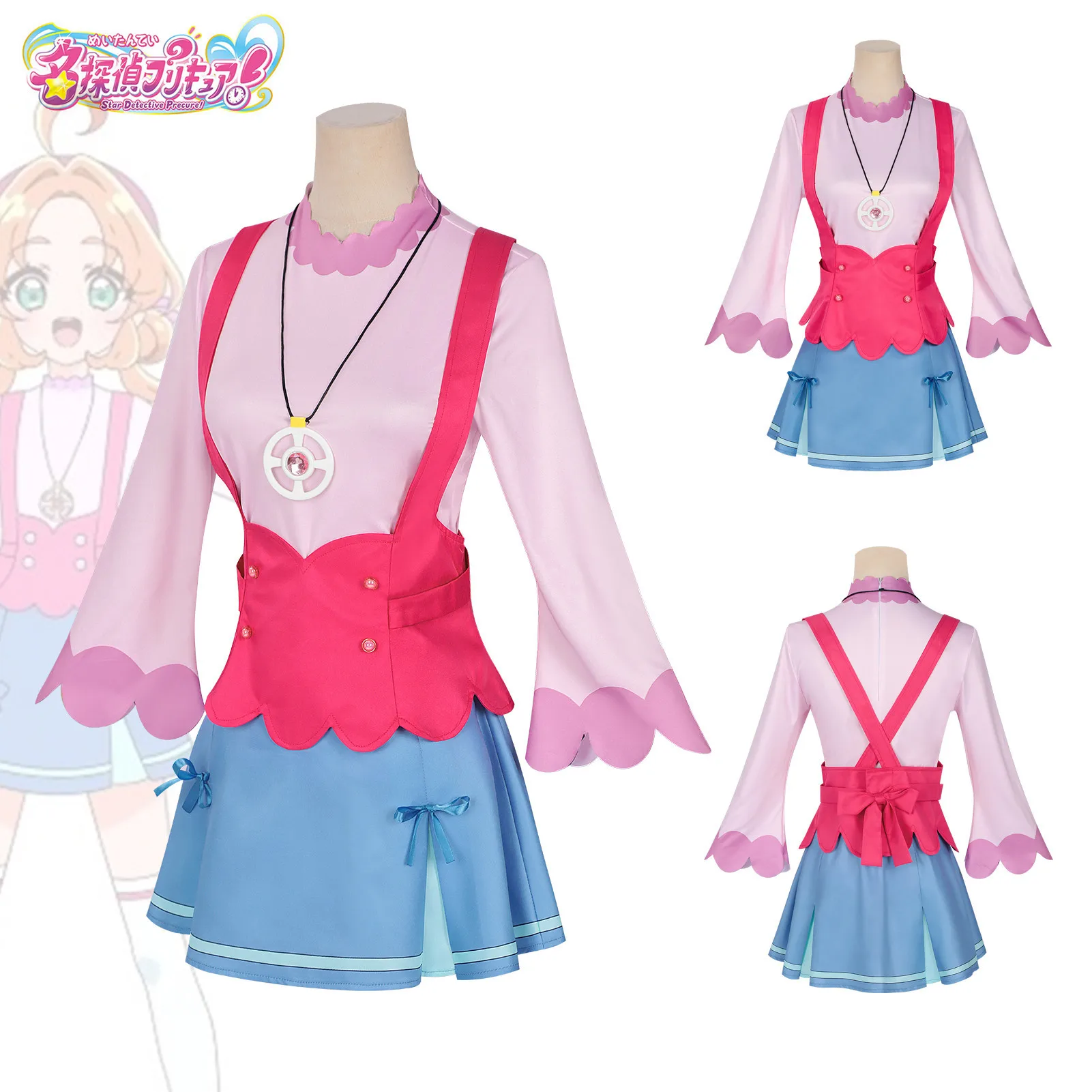 

Anime Pretty Cure Akechi Anna Cosplay Costume Pink Tops Princess Dress with Wig, Cute Daily Leisure Party Outfit for Adult Women