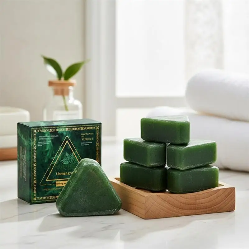 

Natural Seven Green Triangle Shampoo Bar Sulfate Free Hair Softening for All Hair Types Home Spa