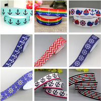 DHK 50yards Anchor Boat Sea Printed Grosgrain Ribbon Accessories Decoration Headwear Collar DIY Sewing Craft S2552