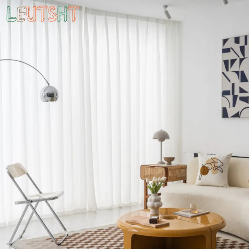 Light-transmitting and Opaque White Yarn Semi-opaque Window Screen Curtains for Living Dining Room Bedroom