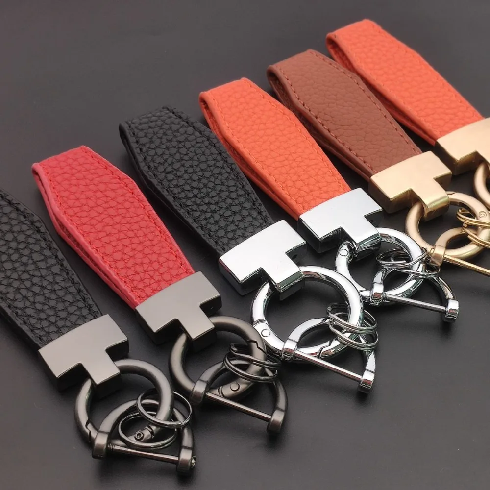 Luxury Fashion T-shaped Lychee Leather Car Keychain Lady Men Keyring Exquisite Key Ring Chain Holder Accessories Pendant Gifts