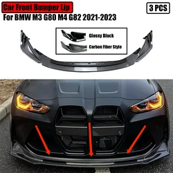 Car Front Bumper Lip For BMW M3 G80 M4 G82 2021-2023 Splitter Diffuser Spoiler Body Kits Accessories Carbon Fiber Style 3PCS