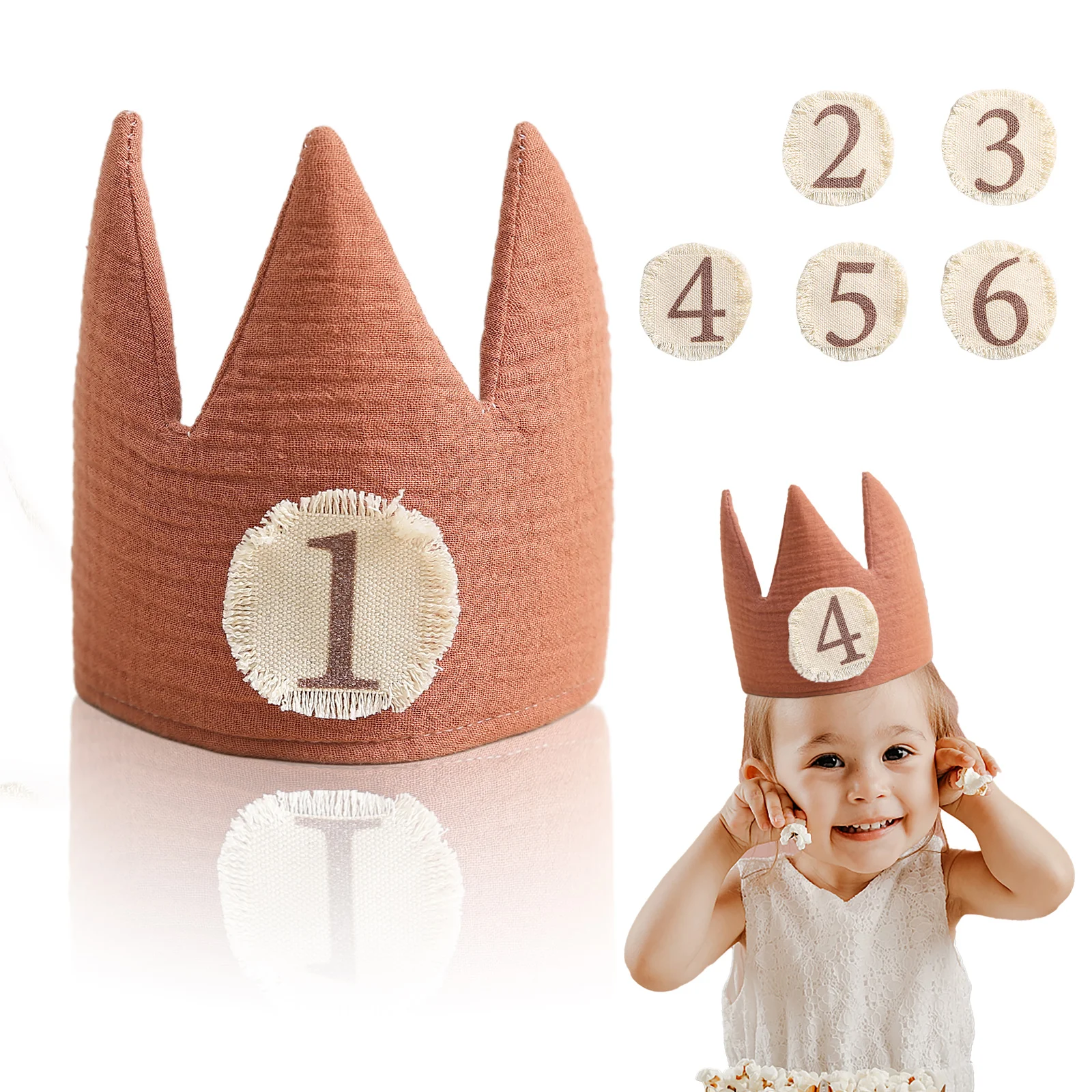 1Set Baby Birthday Hat Set Wooden Magic Wand Toy Cotton Soft Crown Hat Kids Birthday Party Decorations Newborn Birthday Gift Toy