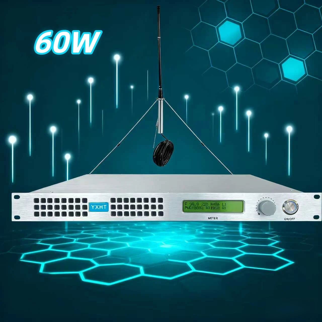 

YXHT-60W FM Transmitter 100-240V FM Transmitter Kit, Top Stability, Power W Display, Low Noise for Radio Broadcast, Campus