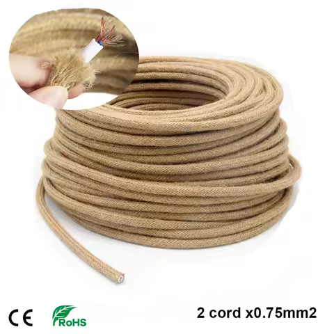 2 Core 0.75mm² Vintage Hemp Rope Light Copper Cord Hemp Braided Flexible Cable Electrical Wire For Retro Lights