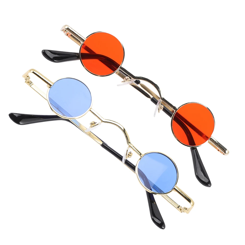 

2 Pcs Retro Punk Glasses Large Round Sunglasses Goth Circle Hip Hop Mens UV Protection Lightweight Durable Mini Glass Metal