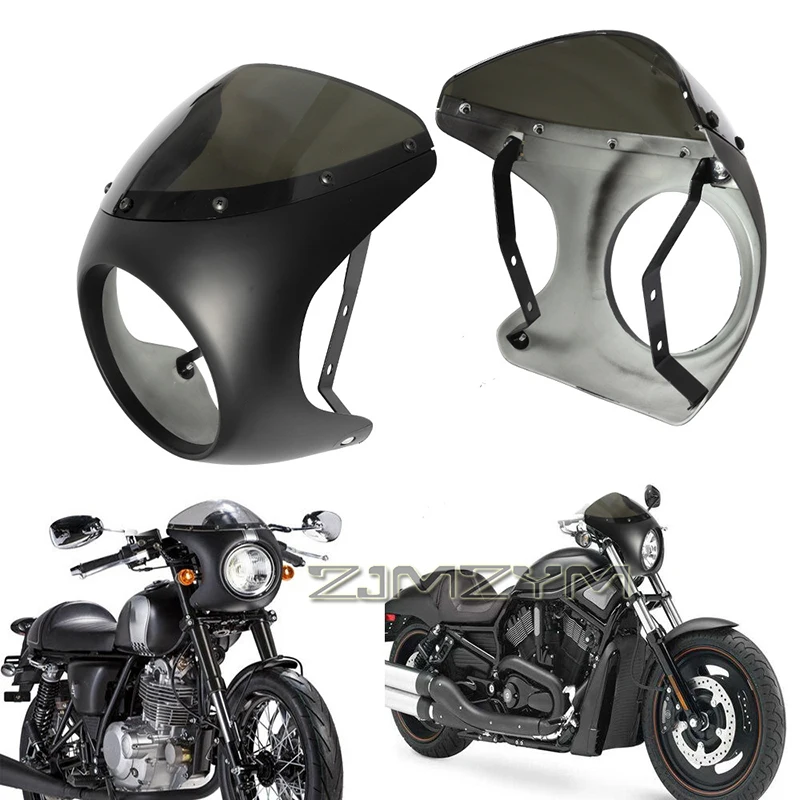 Vintage Motorcycle Modified Headcover Bright Black/Matte Black Deflector Hood Motorcycle Front Mask Headlight Fairing Cover