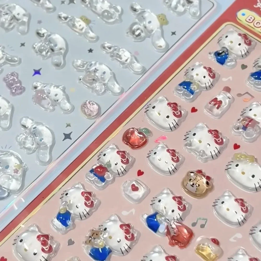 Transparente Gelee 3D Sanrio Aufkleber Niedliche Anime Hellokitty Schwarzer Reis Zimtschnecke Kristall Dekoration Aufkleber Handyhülle DIY