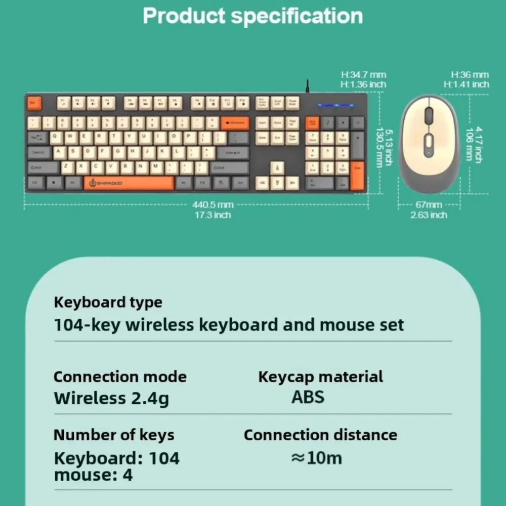 2.4G Wireless Keyboard and Mouse Kit 104 Keys Gaming Keyboard with 3 Colors Keycaps for Laptop Desktop PC Office Accessories