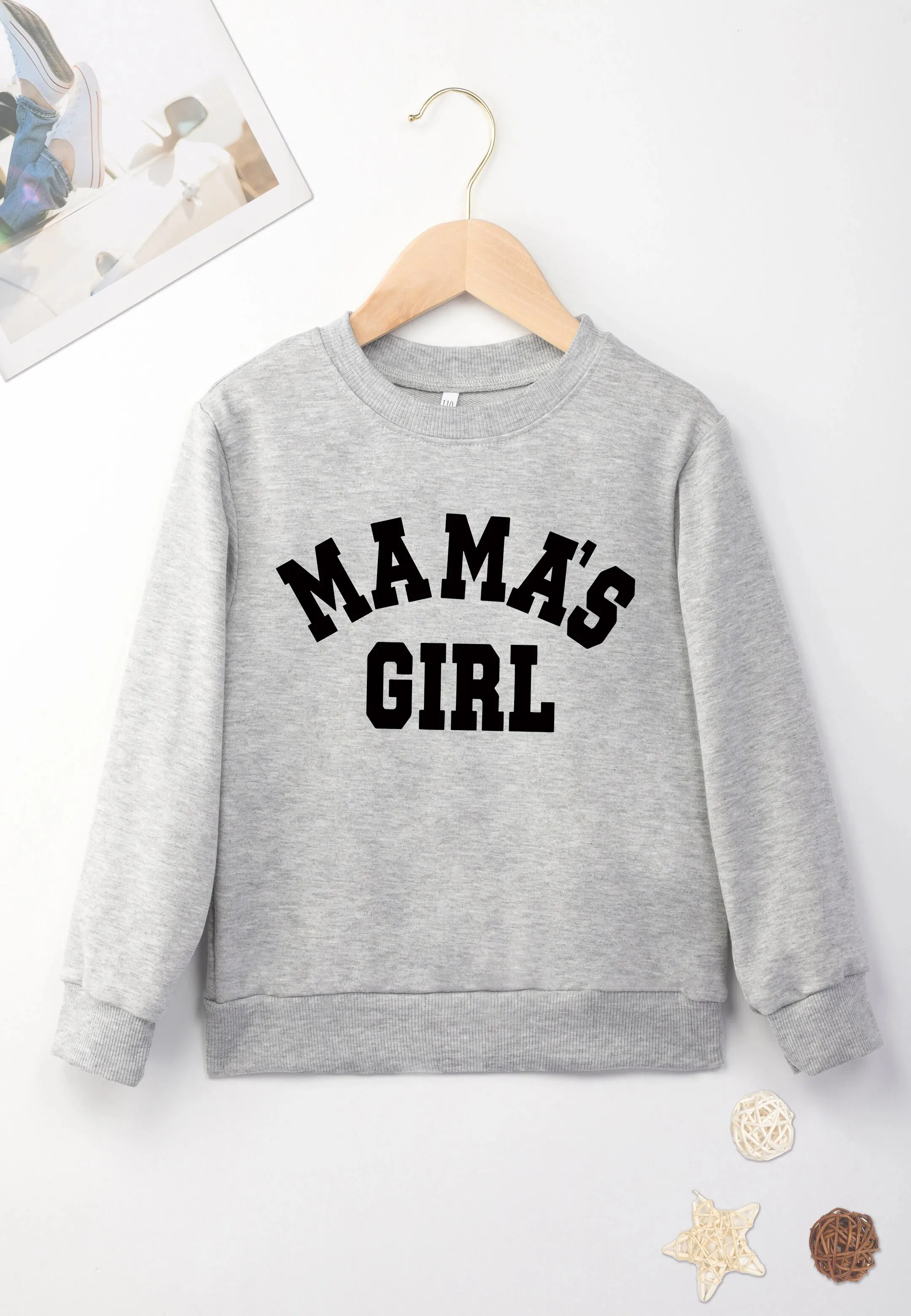 Mama's Girl Sweatshirt Grey Casual Versatile Spring Autumn Children's Clothes Comfortable Breathable Streetwear Play Hoodie