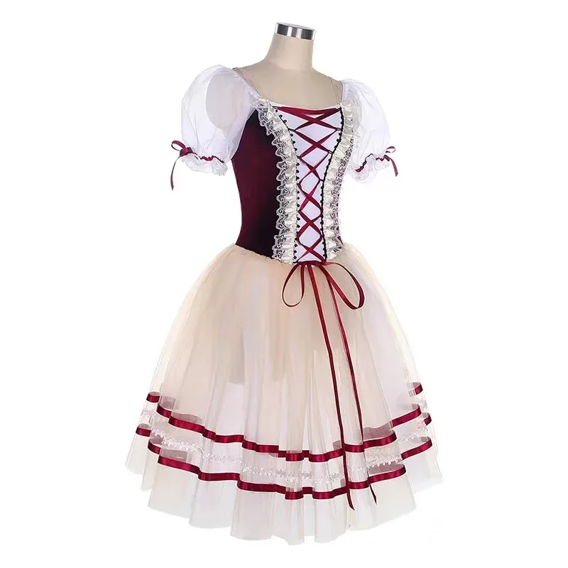 girls'-bubble-sleeve-lace-ballet-princess-dress-layered-one-piece-practice-suit-ballet-gymnastics-performance-dance-suit